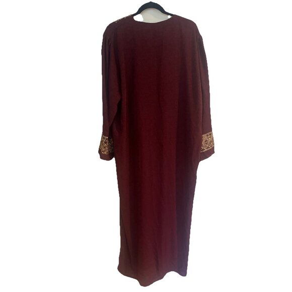 Zahrat Al Madain Burgandy Embroidered Kaftan Long Modest Sz L/XL - Picture 5 of 11